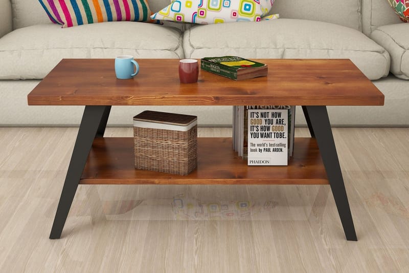 Puqa Design Soffbord 98 cm med Förvaring Hylla - Valnötsbrun - Soffbord
