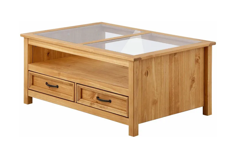 Purnima Soffbord 100 cm med Förvaring 2 Lådor + Hylla - Glas/Brun - Möbler - Bord & matgrupper - Soffbord