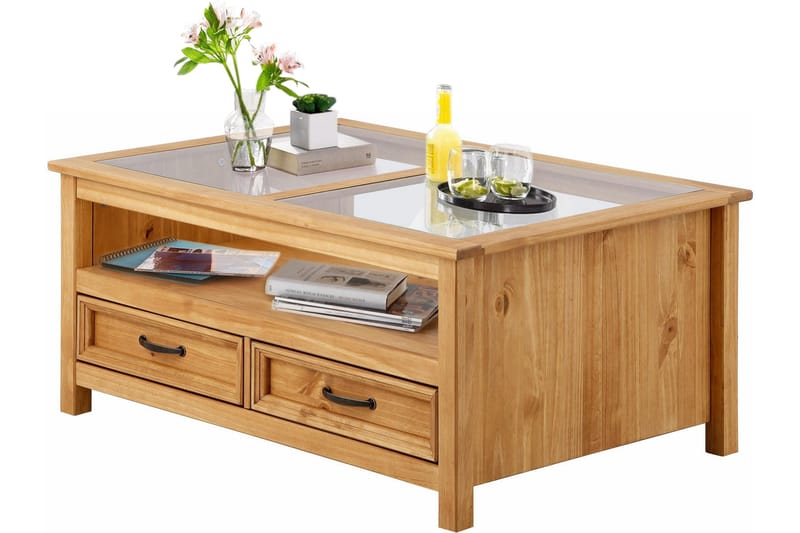 Purnima Soffbord 100 cm med Förvaring 2 Lådor + Hylla - Glas/Brun - Möbler - Bord & matgrupper - Soffbord