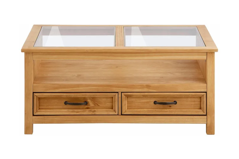 Purnima Soffbord 100 cm med Förvaring 2 Lådor + Hylla, Glas/Brun