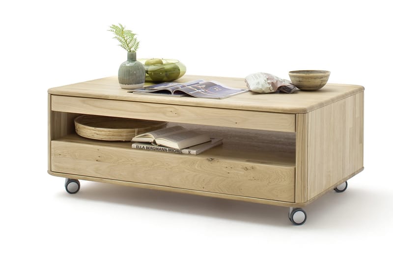 Ravello Soffbord 115 cm med Förvaring Hylla + Låda på Hjul - Ek - Möbler - Bord & matgrupper - Soffbord