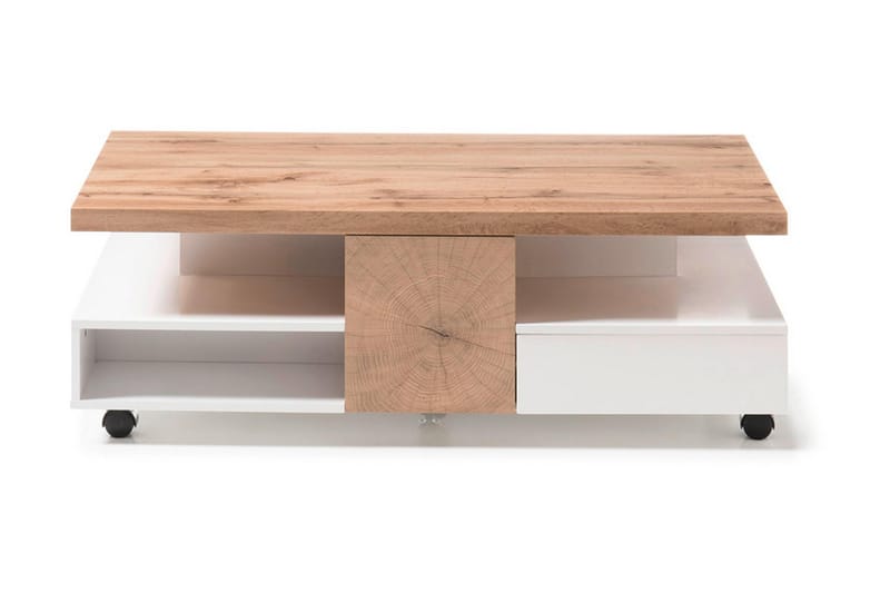 Rennese Soffbord 120 cm med Förvaring Hyllor på Hjul - Vit/Natur - Möbler - Bord & matgrupper - Soffbord