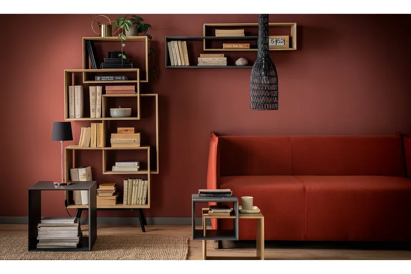 Ribbon Soffbord 90 cm med Förvaring Hylla Natur/Grå - VOX - Möbler - Bord & matgrupper - Soffbord