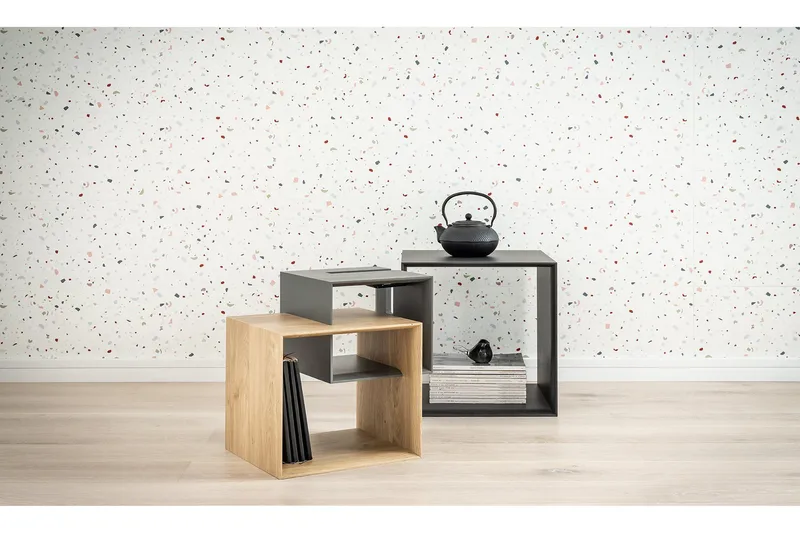 Ribbon Soffbord 90 cm med Förvaring Hylla Natur/Grå - VOX - Möbler - Bord & matgrupper - Soffbord