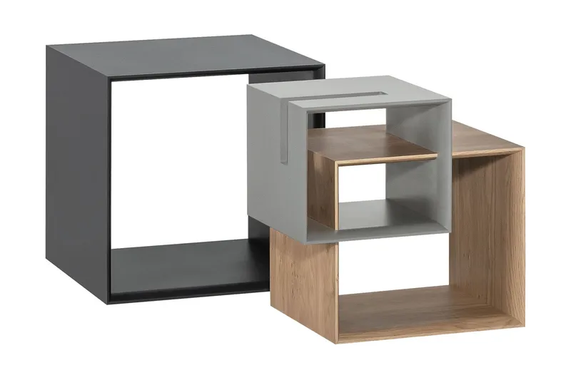 Ribbon Soffbord 90 cm med Förvaring Hylla Natur/Grå, VOX