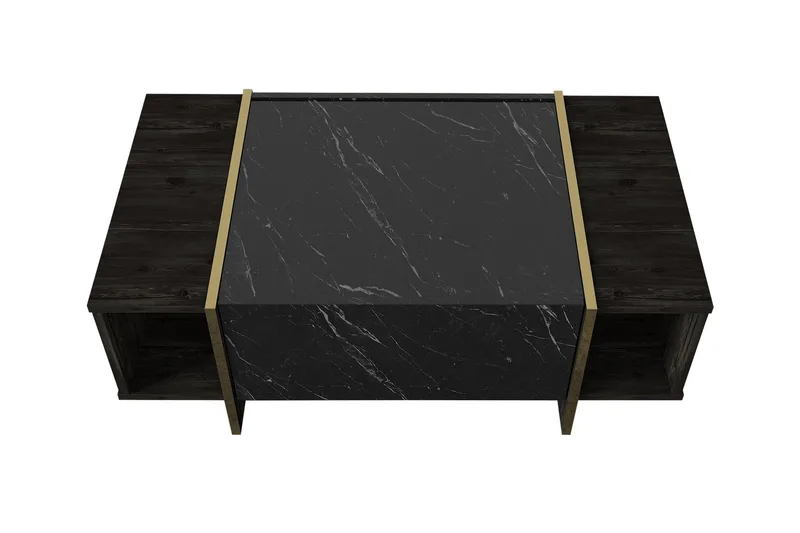 Riello Soffbord 104 cm med Förvaring Hyllor + Lucka - Svart/Guld - Möbler - Bord & matgrupper - Soffbord