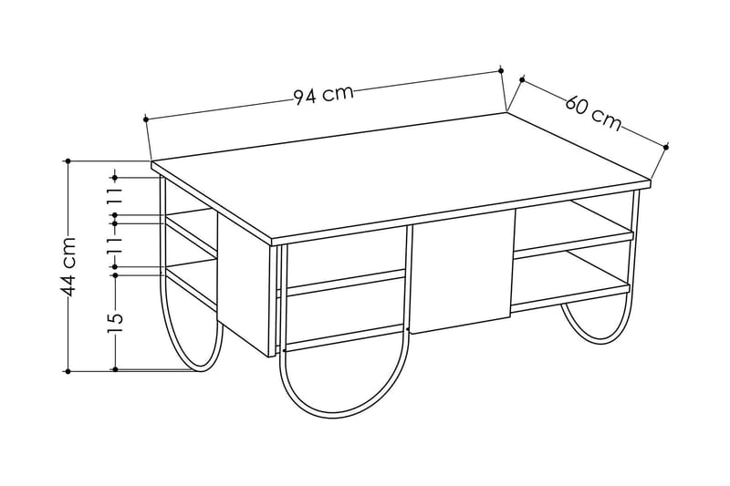 Riskalen Soffbord 94 cm med Förvaring 2 Hyllor - Grå - Möbler - Bord & matgrupper - Soffbord