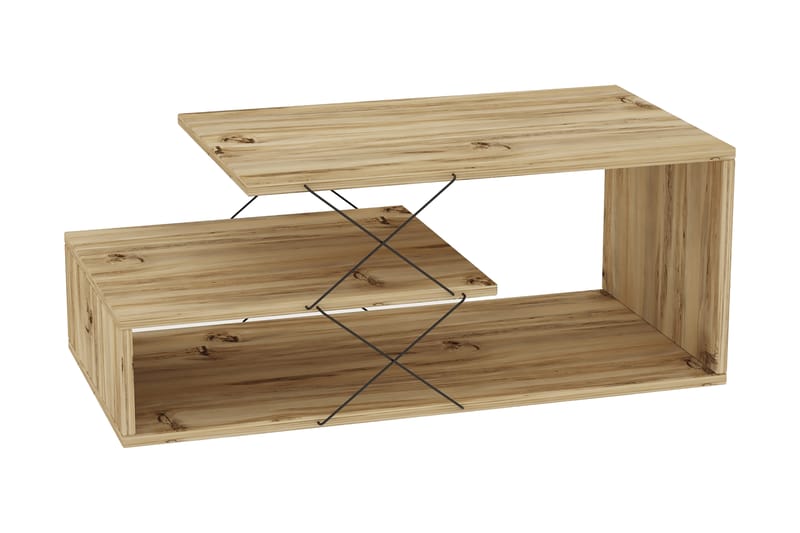 Riyana Soffbord 100 cm med Förvaring Hylla - Natur/Brun/Svart - Soffbord - Klaffbord & Hopfällbart bord - Spegelbord - Soffbord med förvaring - Soffbord med hjul - Höj och sänkbart soffbord