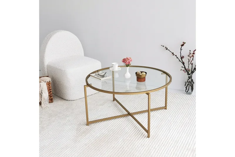 Rowman Soffbord 83 cm Runt - Guld/Glas - Möbler - Bord & matgrupper - Soffbord