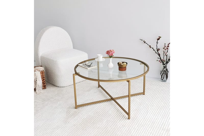 Rowman Soffbord 83 cm Runt - Guld/Glas - Möbler - Bord & matgrupper - Soffbord
