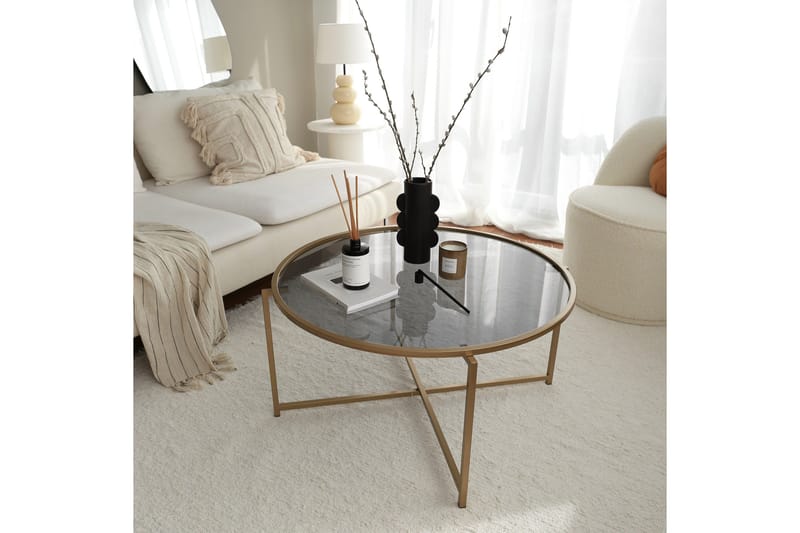 Rowman Soffbord 83 cm Runt - Guld/Rökfärgat Glas - Möbler - Bord & matgrupper - Soffbord