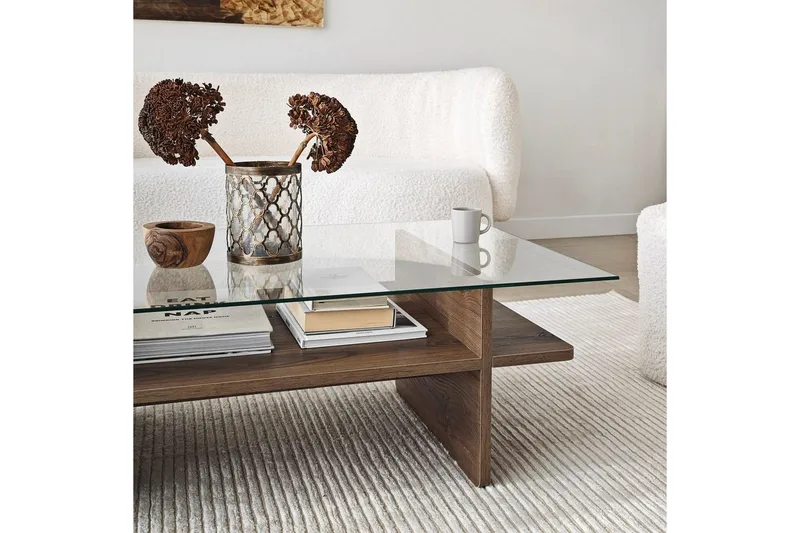 Soffbord Rubby Rektangel Valnöt / Transparent - Valnöt / Transparent - Möbler - Bord & matgrupper - Soffbord