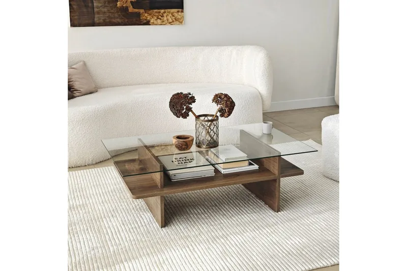 Soffbord Rubby Rektangel Valnöt / Transparent - Valnöt / Transparent - Möbler - Bord & matgrupper - Soffbord