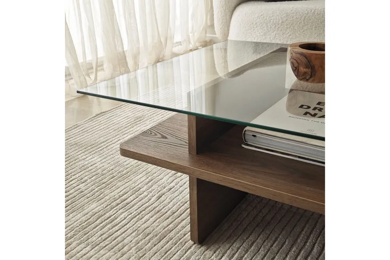 Soffbord Rubby Rektangel Valnöt / Transparent - Valnöt / Transparent - Möbler - Bord & matgrupper - Soffbord