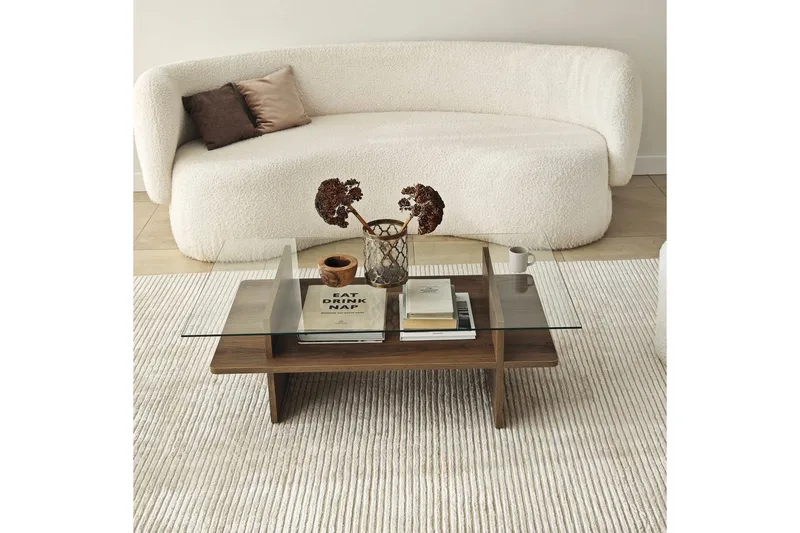 Soffbord Rubby Rektangel Valnöt / Transparent - Valnöt / Transparent - Möbler - Bord & matgrupper - Soffbord