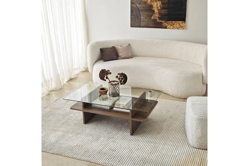 Soffbord Rubby Rektangel Valnöt / Transparent - Valnöt / Transparent - Möbler - Bord & matgrupper - Soffbord