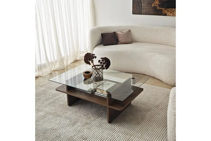 Soffbord Rubby Rektangel Valnöt / Transparent - Valnöt / Transparent - Möbler - Bord & matgrupper - Soffbord
