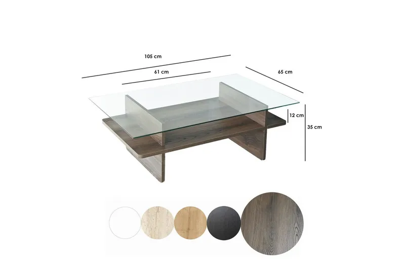 Soffbord Rubby Rektangel Valnöt / Transparent - Valnöt / Transparent - Möbler - Bord & matgrupper - Soffbord