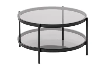 Rutkin Soffbord 79 cm Runt med Förvaring Hylla - Glas/Grå/Matt Svart - Möbler - Bord & matgrupper - Soffbord