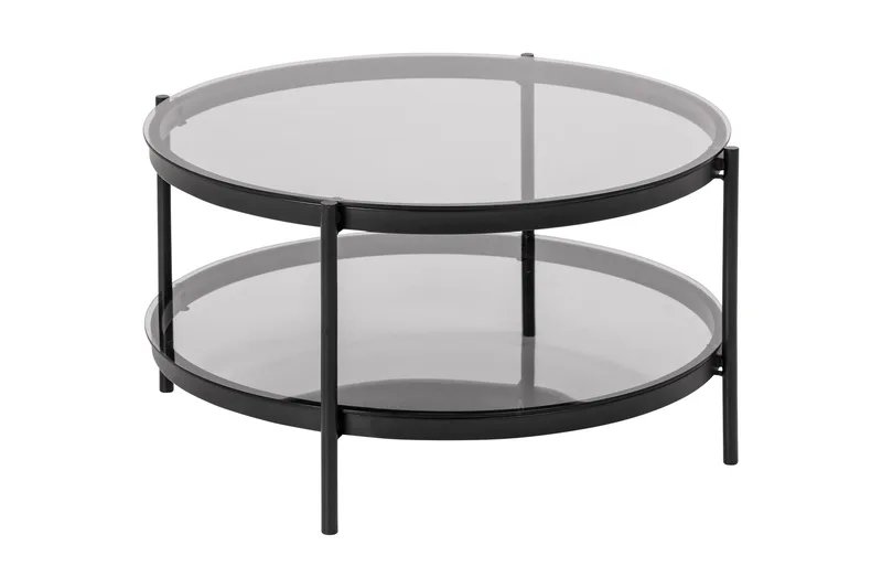 Rutkin Soffbord 79 cm Runt med Förvaring Hylla - Glas/Grå/Matt Svart - Möbler - Bord & matgrupper - Soffbord