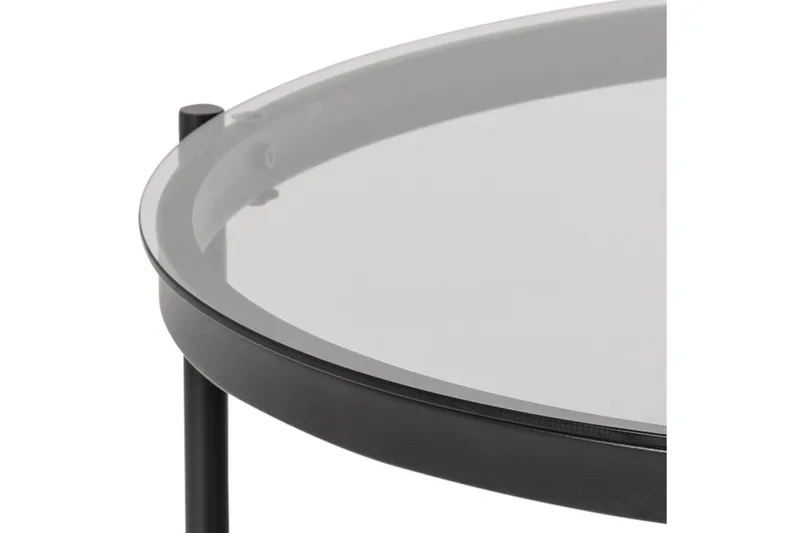 Rutkin Soffbord 79 cm Runt med Förvaring Hylla - Glas/Grå/Matt Svart - Möbler - Bord & matgrupper - Soffbord