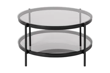 Rutkin Soffbord 79 cm Runt med Förvaring Hylla - Glas/Grå/Matt Svart - Möbler - Bord & matgrupper - Soffbord
