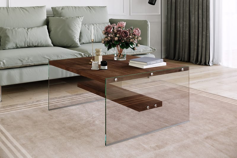Sabani Soffbord 75 cm med Förvaring Hylla - Glas/Brun - Möbler - Bord & matgrupper - Soffbord