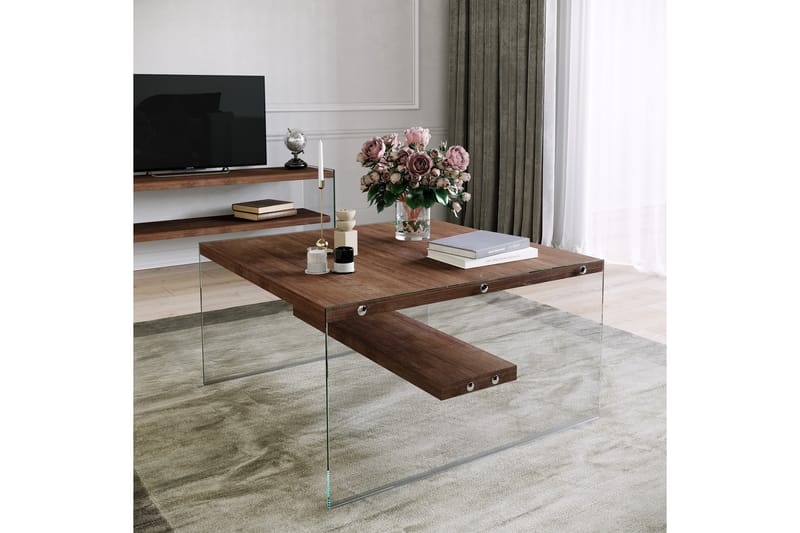 Sabani Soffbord 75 cm med Förvaring Hylla - Glas/Brun - Soffbord