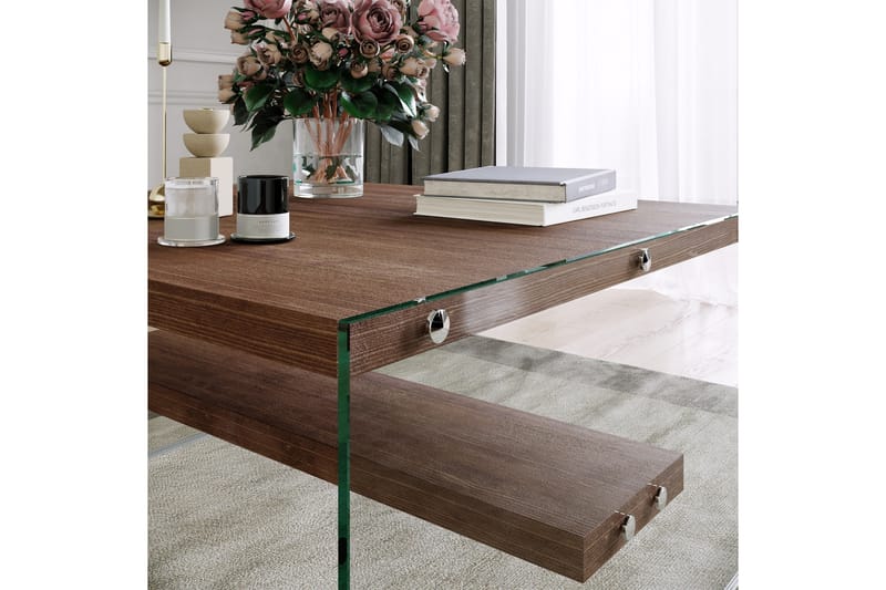 Sabani Soffbord 75 cm med Förvaring Hylla - Glas/Brun - Möbler - Bord & matgrupper - Soffbord