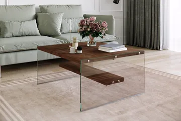 Sabani Soffbord 75 cm med Förvaring Hylla - Glas/Brun - Möbler - Bord & matgrupper - Soffbord
