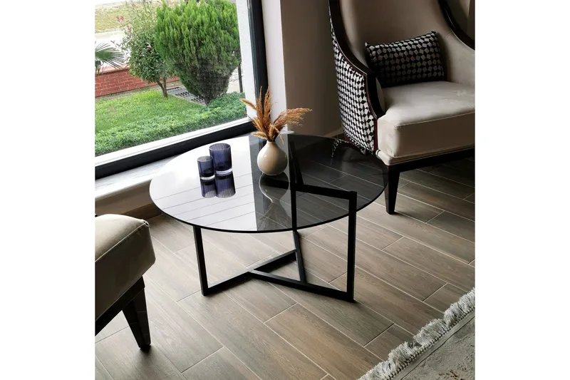 Sabani Soffbord 75 cm Runt X-formade Ben - Grå - Möbler - Bord & matgrupper - Soffbord