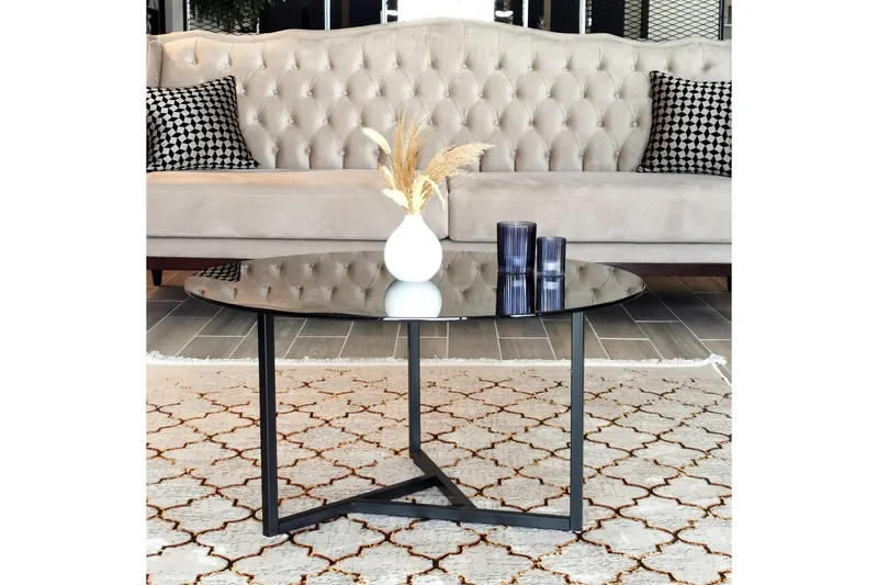 Sabani Soffbord 75 cm Runt X-formade Ben - Grå - Möbler - Bord & matgrupper - Soffbord