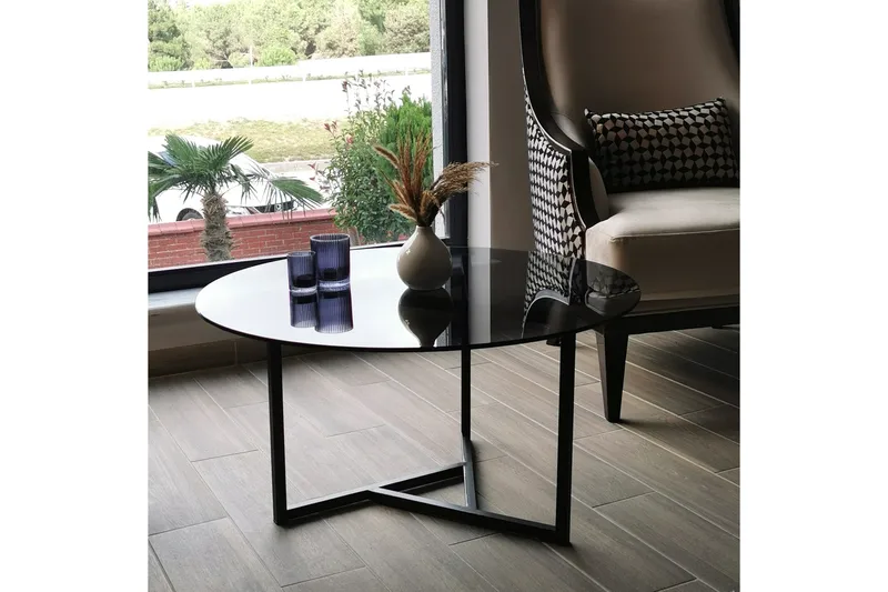 Sabani Soffbord 75 cm Runt X-formade Ben - Grå - Möbler - Bord & matgrupper - Soffbord