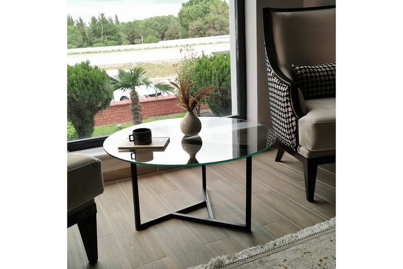 Sabani Soffbord 75 cm Runt X-formade Ben - Rökfärgat - Möbler - Bord & matgrupper - Soffbord