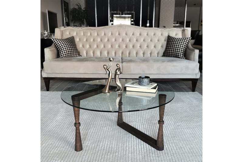 Sabani Soffbord 80 cm Runt Svarvade Ben - Glas/Valnötsbrun - Möbler - Bord & matgrupper - Soffbord