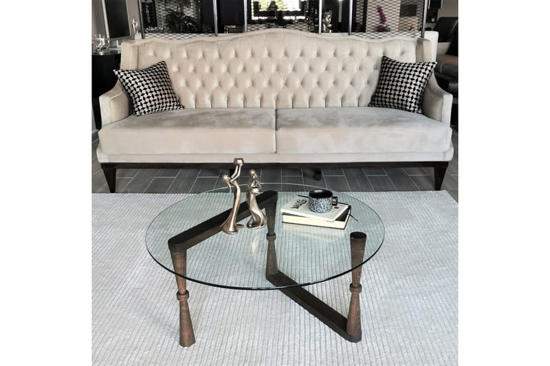 Sabani Soffbord 80 cm Runt Svarvade Ben - Glas/Valnötsbrun - Möbler - Bord & matgrupper - Soffbord