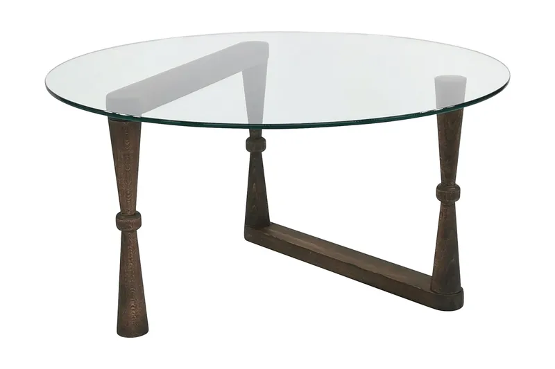 Sabani Soffbord 80 cm Runt Svarvade Ben, Glas/Valnötsbrun