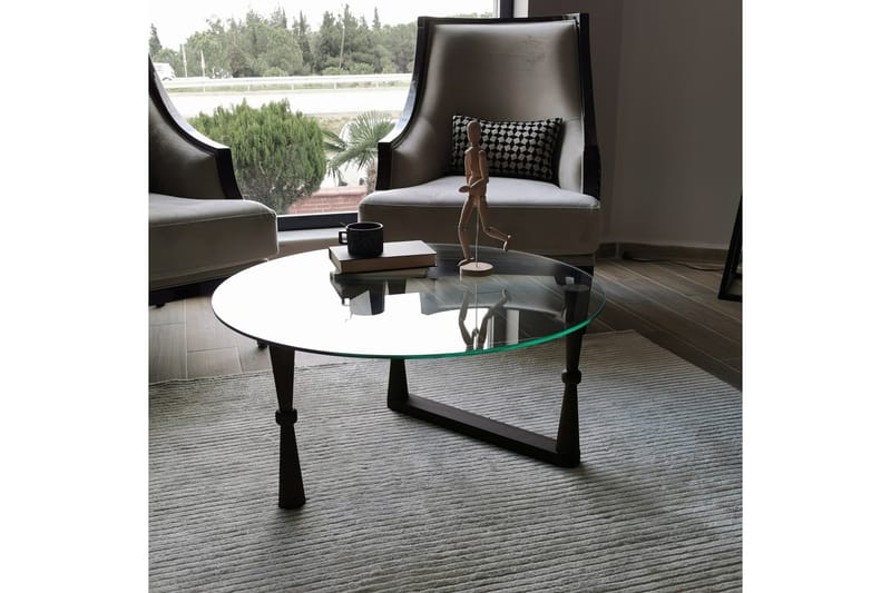 Sabani Soffbord 80 cm Runt Svarvade Ben - Glas/Valnötsbrun - Möbler - Bord & matgrupper - Soffbord