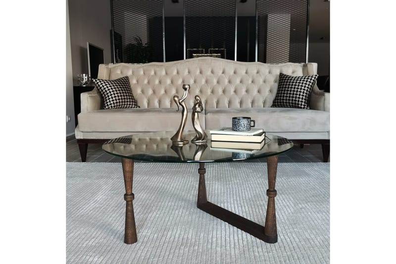 Sabani Soffbord 80 cm Runt Svarvade Ben - Glas/Valnötsbrun - Möbler - Bord & matgrupper - Soffbord