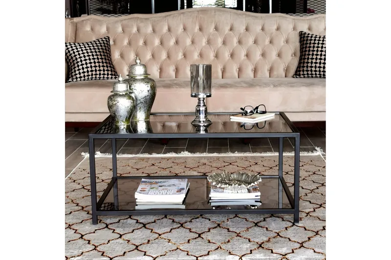 Sabani Soffbord 90 cm med Förvaring Hylla - Glas/Rökfärgad/Svart - Möbler - Bord & matgrupper - Soffbord