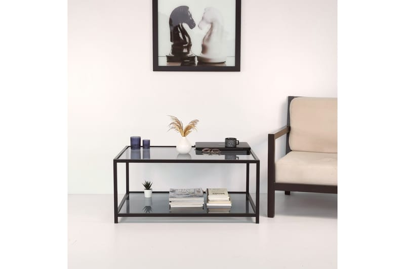 Sabani Soffbord 90 cm med Förvaring Hylla - Glas/Rökfärgad/Svart - Möbler - Bord & matgrupper - Soffbord