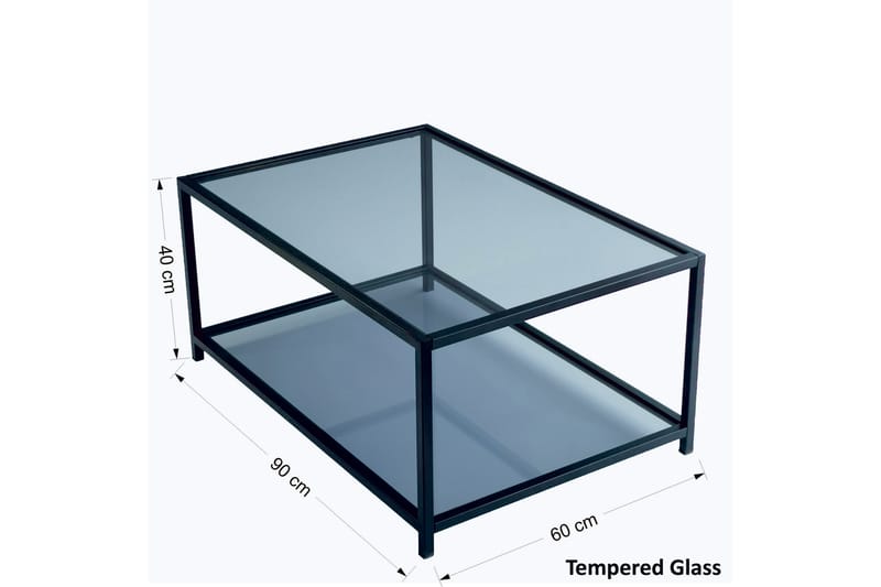 Sabani Soffbord 90 cm med Förvaring Hylla - Glas/Rökfärgad/Svart - Soffbord