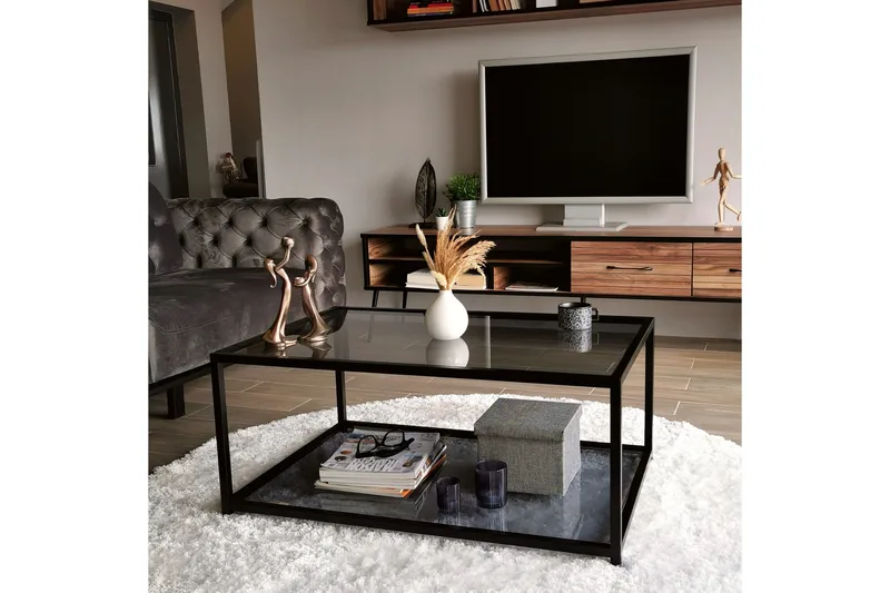 Sabani Soffbord 90 cm med Förvaring Hylla - Glas/Rökfärgad/Svart - Möbler - Bord & matgrupper - Soffbord