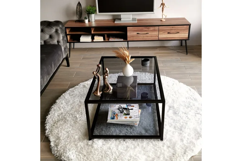 Sabani Soffbord 90 cm med Förvaring Hylla - Glas/Rökfärgad/Svart - Möbler - Bord & matgrupper - Soffbord