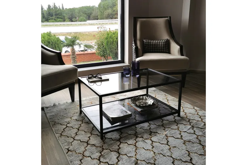 Sabani Soffbord 90 cm med Förvaring Hylla - Glas/Rökfärgad/Svart - Möbler - Bord & matgrupper - Soffbord