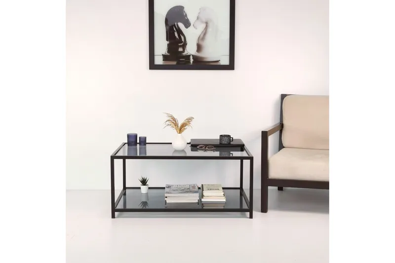 Sabani Soffbord 90 cm med Förvaring Hylla - Glas/Rökfärgad/Svart - Möbler - Bord & matgrupper - Soffbord