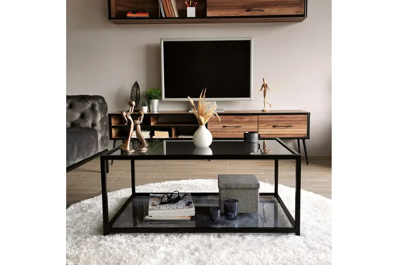 Sabani Soffbord 90 cm med Förvaring Hylla - Glas/Rökfärgad/Svart - Möbler - Bord & matgrupper - Soffbord