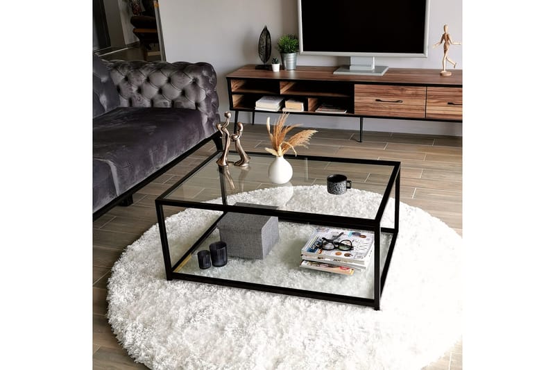 Sabani Soffbord 90 cm med Förvaring Hylla - Glas/Svart - Möbler - Bord & matgrupper - Soffbord