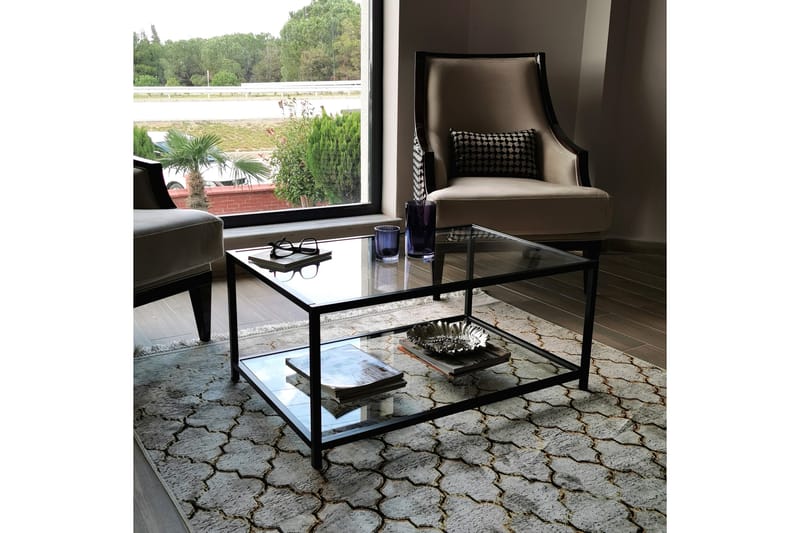 Sabani Soffbord 90 cm med Förvaring Hylla - Glas/Svart - Möbler - Bord & matgrupper - Soffbord