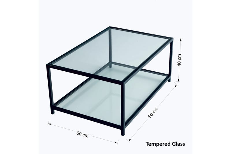 Sabani Soffbord 90 cm med Förvaring Hylla - Glas/Svart - Soffbord